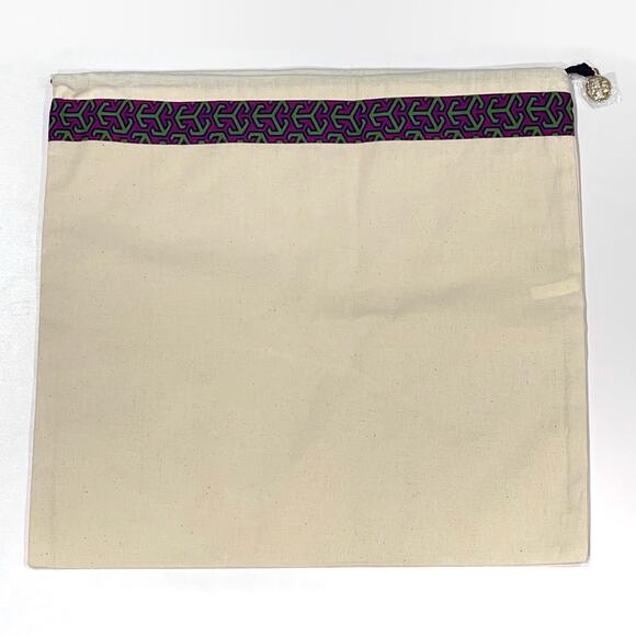 NEW 2 Tory Burch Canvas Drawstring Dust Bag Storage Travel Gold Logo Charm Pull - Picture 2 of 5